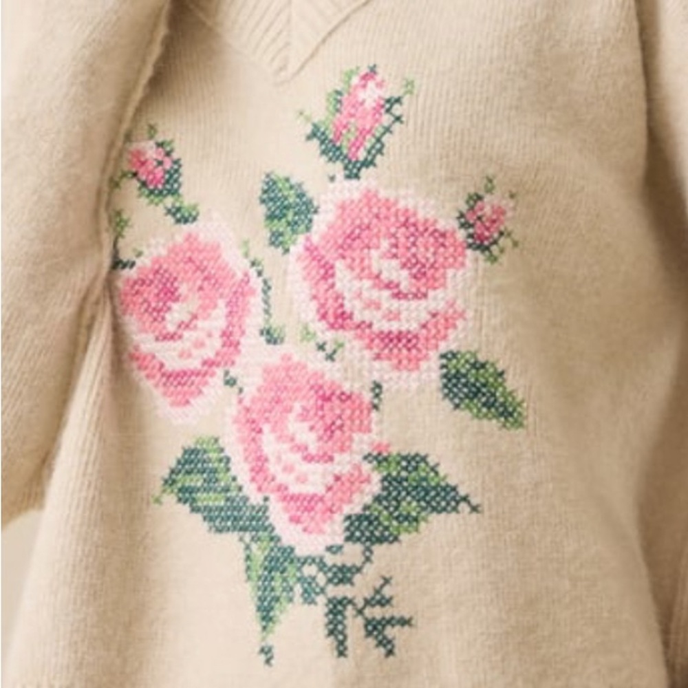 NWT Altard State Floral Embroidered Needle Point Cream Sweater size S - Picture 4 of 7